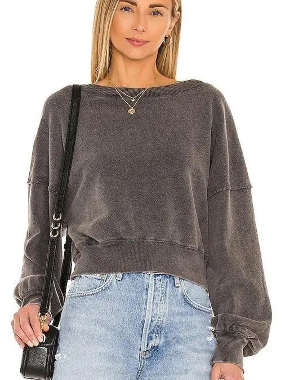 Free People Movement Gray Cropped V-Neck Sweatshirt Small